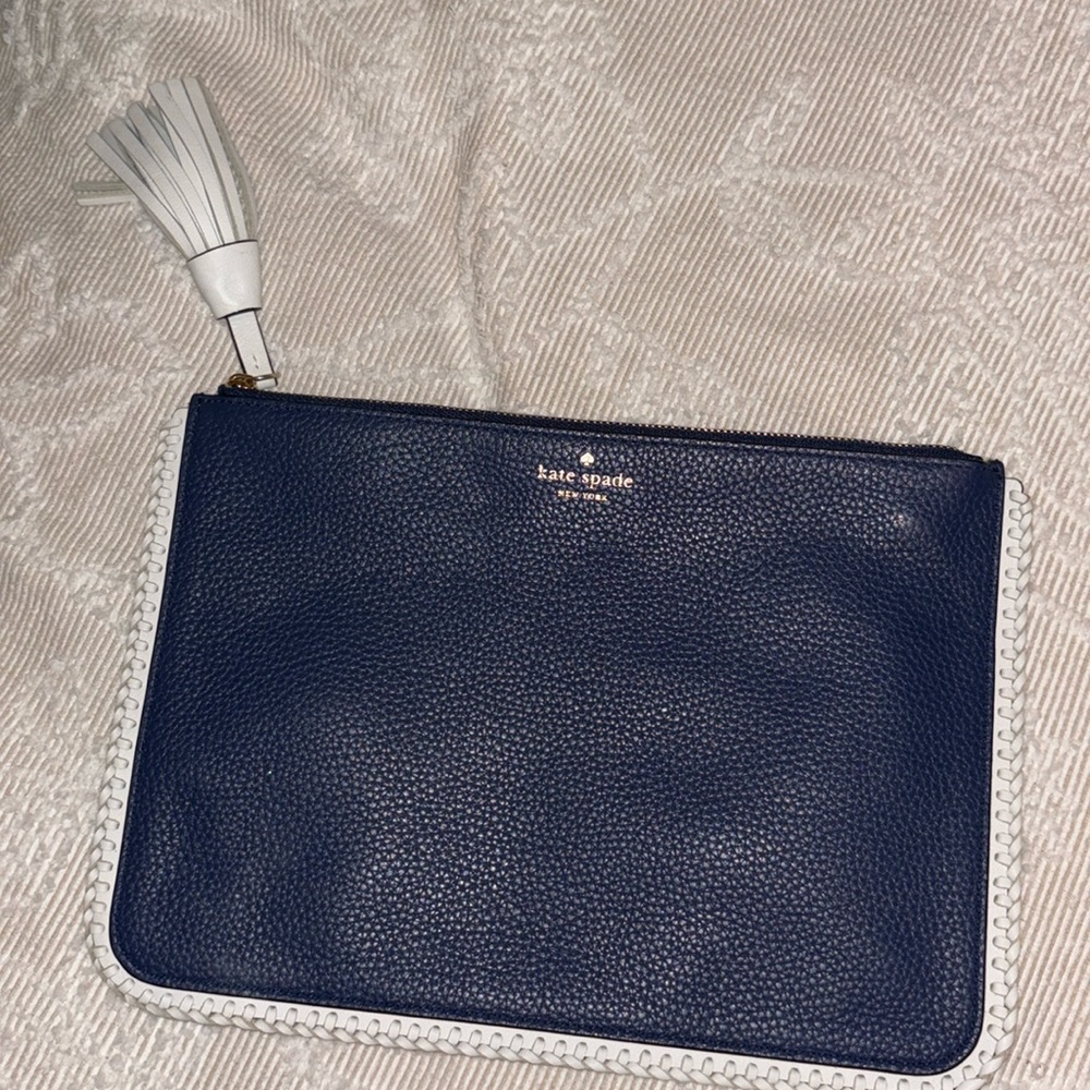 Great condition Kate Spade navy/white clutch